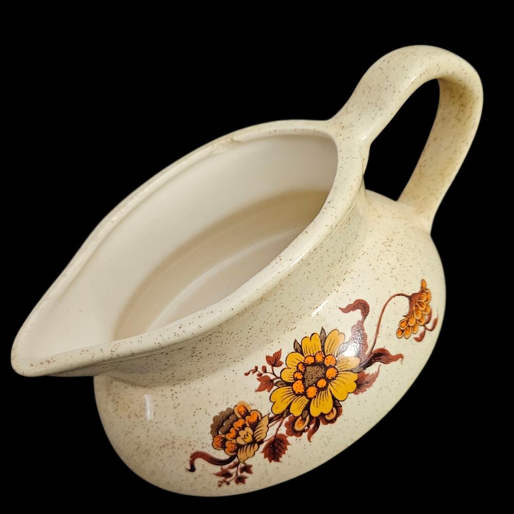 Vintage Speckled Floral Ceramic Chamber Pot Planter Cream Pitcher Vase 1970s